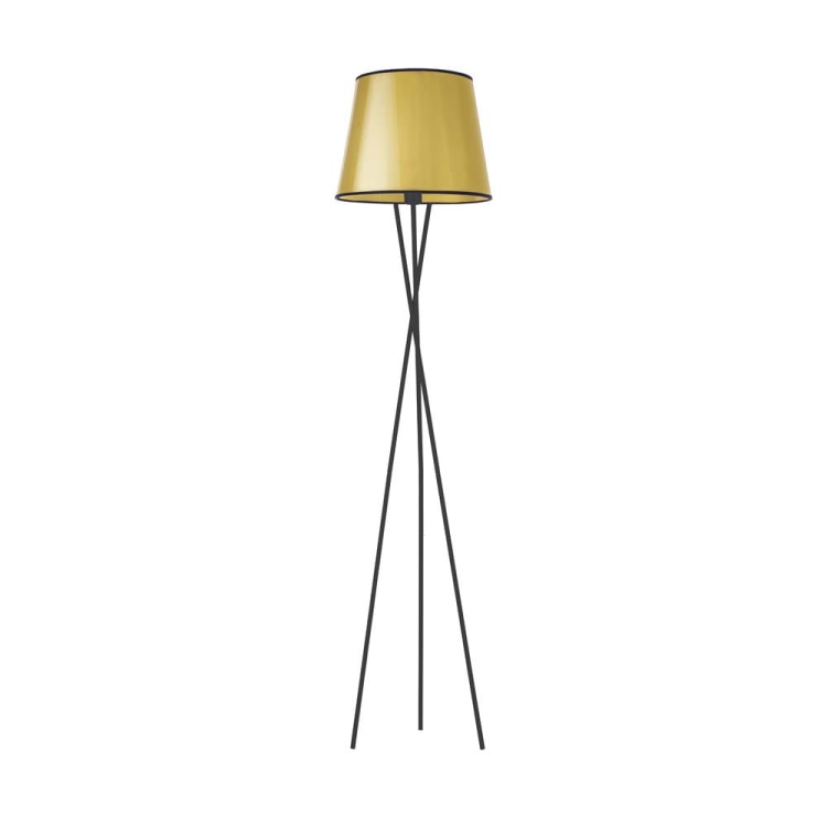 Lampa podłogowa czarna CLAUDIA MIRROR złota trójnóg tripod abażur stożek E27 60W