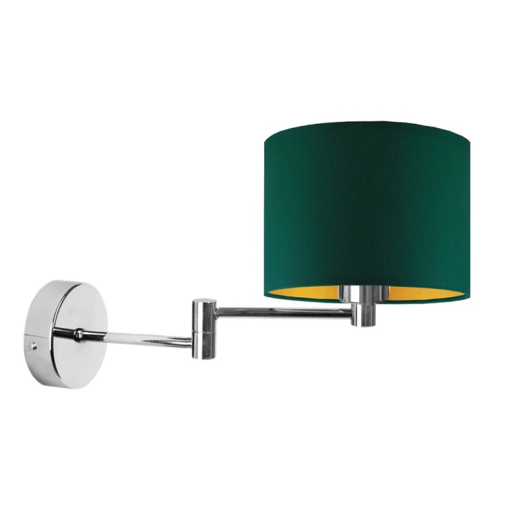 CHROMOWANY KINKIET DO SALONU Z ABAŻUREM ZIELEŃ BUTELKOWA ZE ZŁOTYM WNĘTRZEM BRENDA GOLD