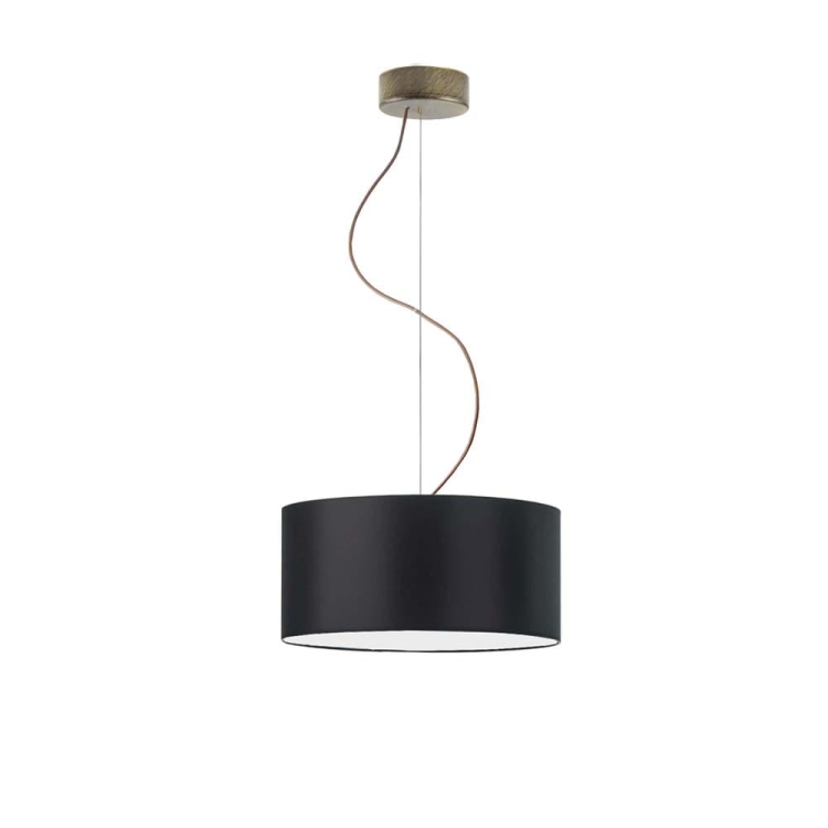 Czarna lampa wisząca 30 cm AMY stare złoto abażur tkanina mix kolorów