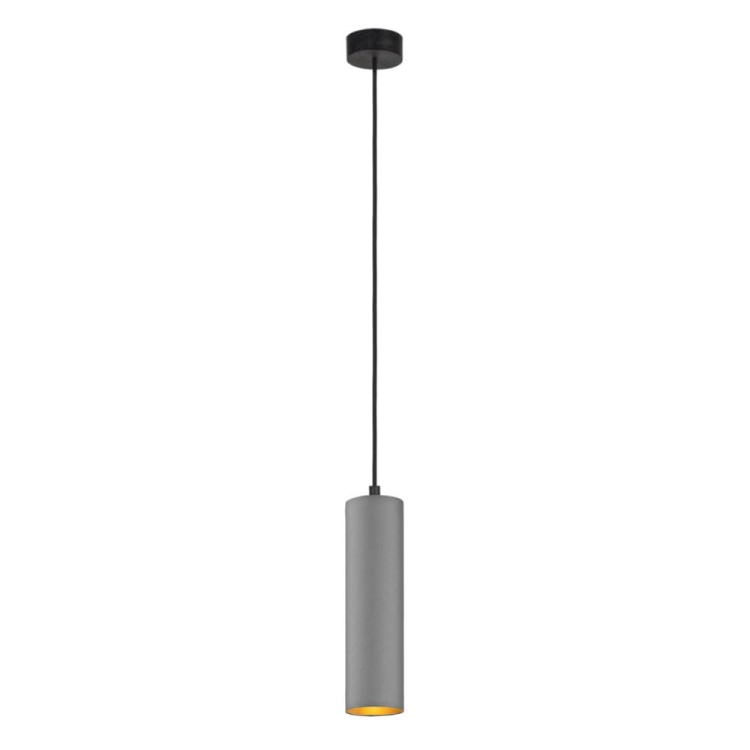 Lampa wisząca tuba jednoramienna E14 czarna abażur szary KIM GOLD