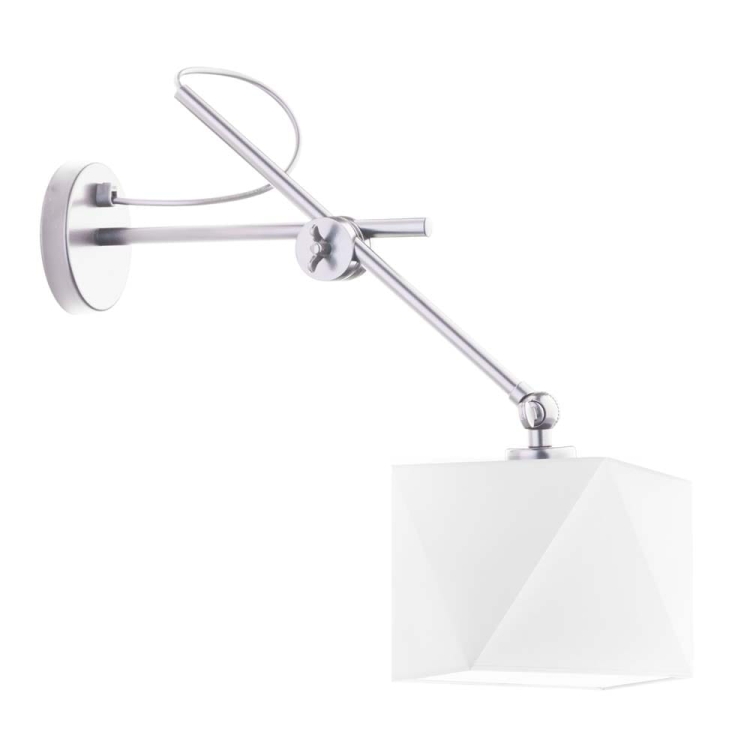 SREBRNY KINKIET NA WYSIĘGNIKU Z RUCHOMYM RAMIENIEM Z BIAŁYM DIAMENTOWYM ABAŻUREM SONIA