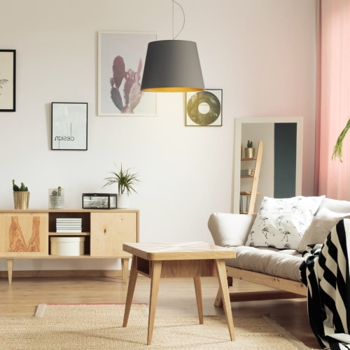 Szara lampa wisząca do salonu RAFAELLA GOLD 1-3xE27