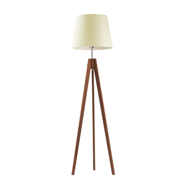 Lampa stojąca na trzech nogach drewniana EMILY mahoń/ecru