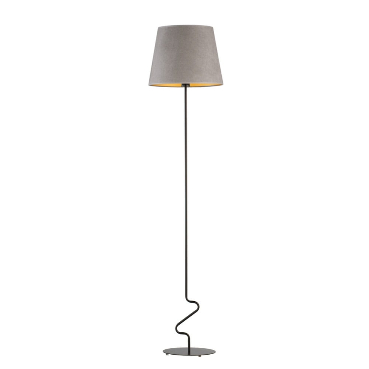 Nowoczesna lampa stojąca podłogowa COLLIN z abażurem stożek szary ze złotym wnętrzem