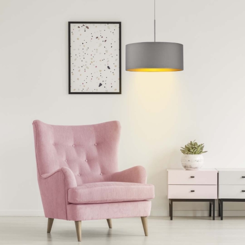 Abażurowa lampa wisząca 30 cm OLIVIA szary abażur ze złotym wnętrzem E27