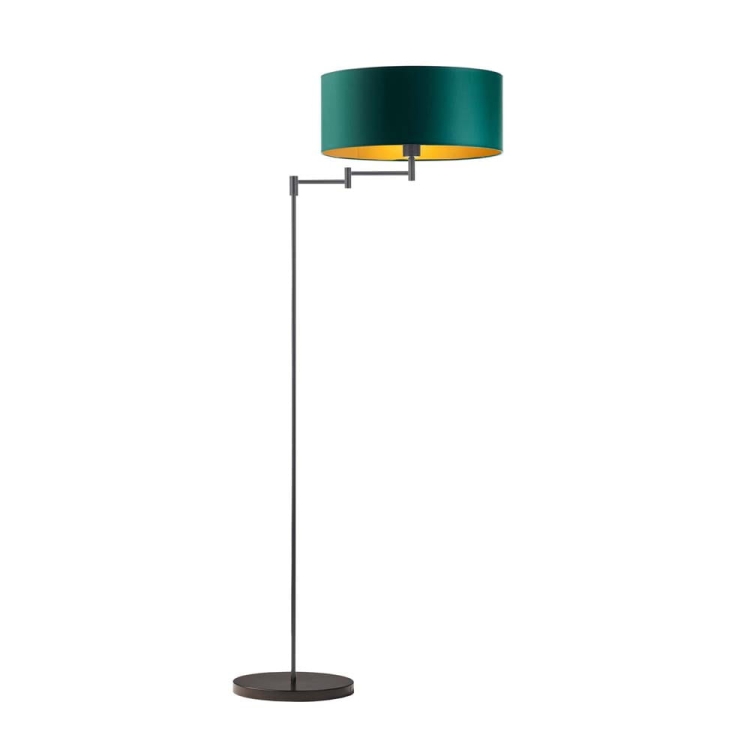 Lampa stojąca podłogowa z regulacją prawo-lewo HANNAH GOLD czarna zieleń butelkowa abażur walec
