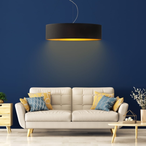 Lampa wisząca z abażurem 80 cm czarna ze złotym wnętrzem FEDERICA