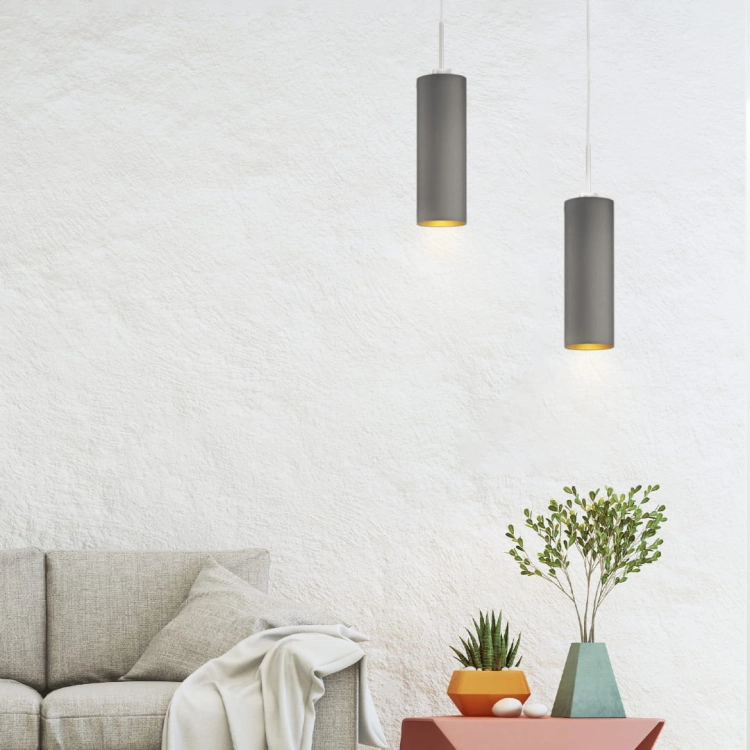 LAMPA WISZĄCA DO KUCHNI DWUPŁOMIENNA 2XE27 SZARA TINA