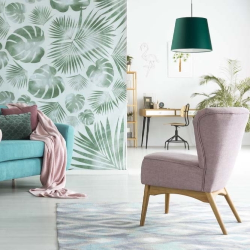 Lama wisząca zielona do salonu GINA z tkaninowym kloszem