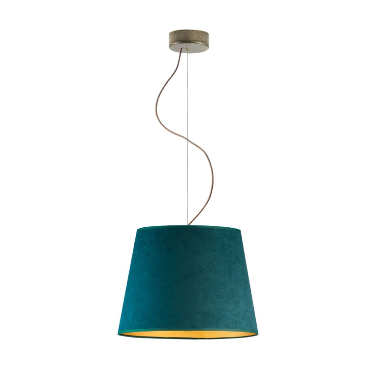 Lampa wisząca stożek pojedyncza 1,xE27 RAFAELLA VELUR tkaninowy abażur w kolorze zieleń butelkowa