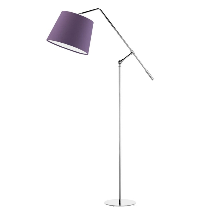 Srebrna lampa podłogowa z fioletowym kloszem lisa