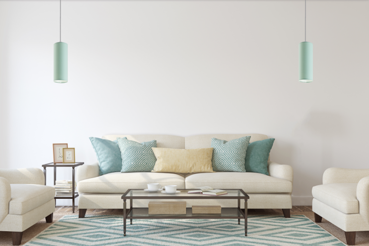 Lampa wisząca do salonu nad stół KIM z miętowym kloszem