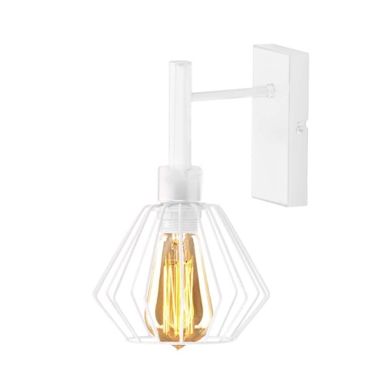 Biała lampa ścienna do salonu KAYAH LOFT biały kinkiet do salonu z drucianym kloszem E27