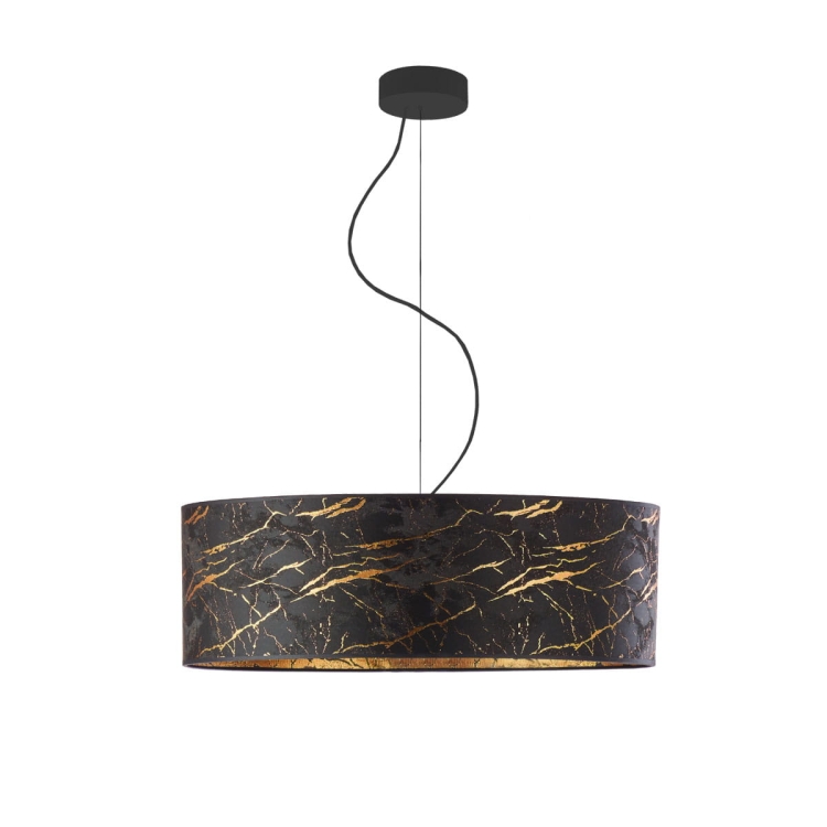 Czarna lampa sufitowa wisząca z designerskim kloszem 60 cm marmurowa ze złotymi zdobieniami OLIVIA MARBLE