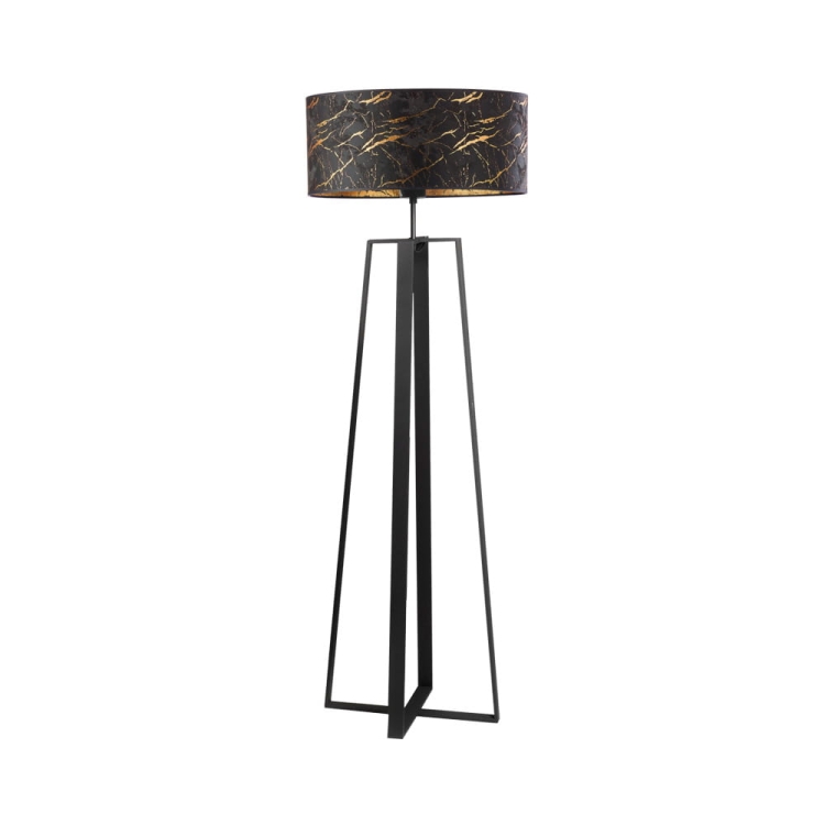 Lampa podłogowa marmur KATE MARBLE tkaninowy czarno-złoty  abażur E27 1xE27