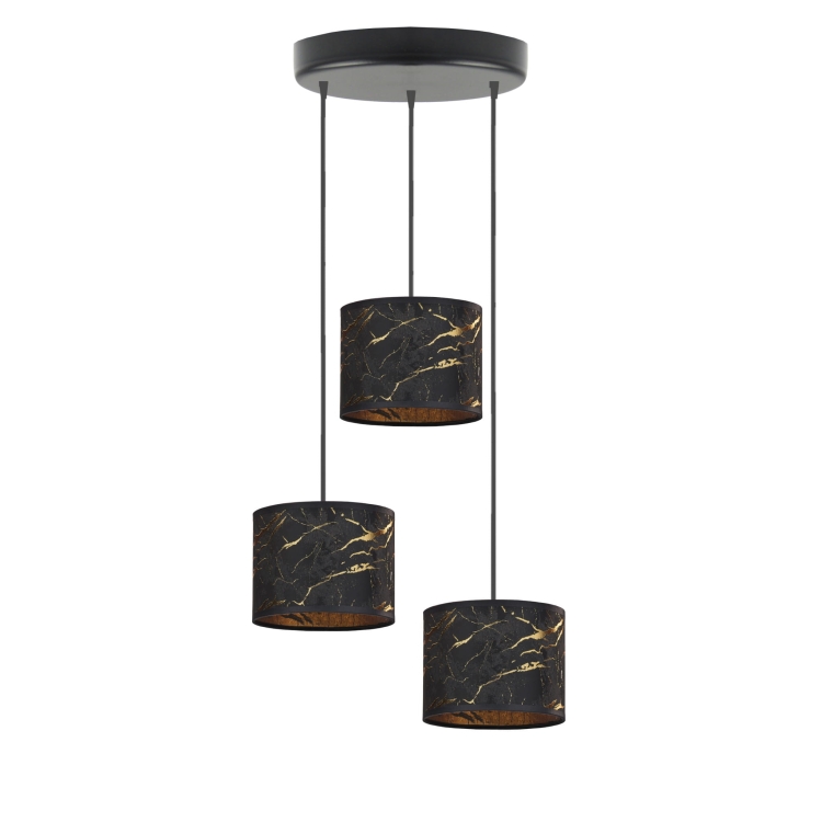 Lampa wisząca nad stół 3 płomienna czarna z motywem marmuru ROYAL MARBLE