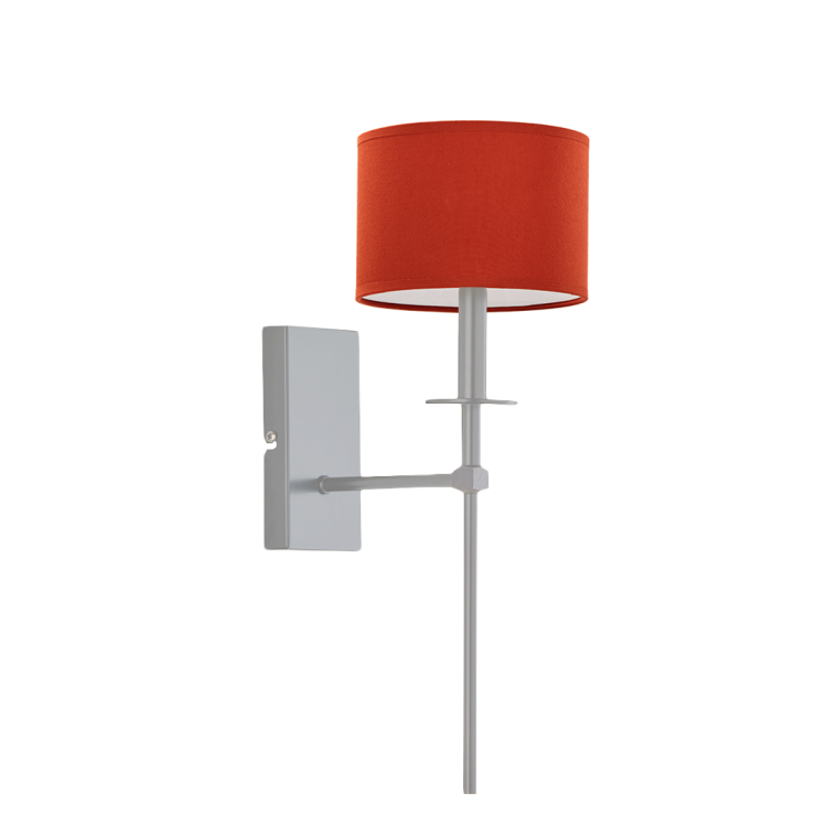 rdzawy abażur, srebrny stelaż, kinkiet nad łóżko z abażurem, lampa.png