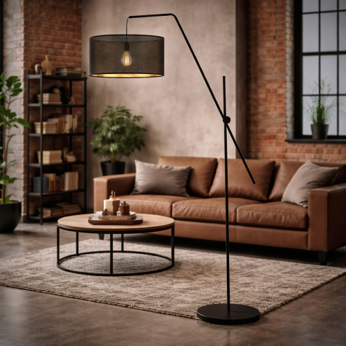 Nowoczesna lampa podłogowa w stylu loft to idealne oświetlenie do salonu industrialnego. Metalowa konstrukcja i designerski klosz podkreślają charakter wnętrza, zapewniając ciepłe, nastrojowe światło oraz wyjątkowy akcent dekoracyjny.