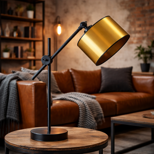 Lampka stołowa SHINA MIRROR to stylowa lampka loftowa z lustrzanym abażurem w kolorze złotym lub miedzianym. Nowoczesna lampka nocna z regulacją idealna do sypialni i salonu. Designerskie oświetlenie w stylu industrialnym.