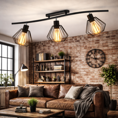 Lampa sufitowa PETRA LOFT biała to stylowe oświetlenie w klimacie industrialnym i eklektycznym. Trzy metalowe klosze eksponują dekoracyjne żarówki, tworząc ciepłe światło. Idealna do salonu, jadalni lub nowoczesnych wnętrz z charakterem.