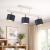 Stylowa lampa sufitowa do salonu w nowoczesnym, skandynawskim stylu. Drewniana listwa i trzy regulowane klosze w granatowym kolorze z złotym wnętrzem zapewniają ciepłe, przytulne światło. Idealna do eleganckich i minimalistycznych wnętrz.