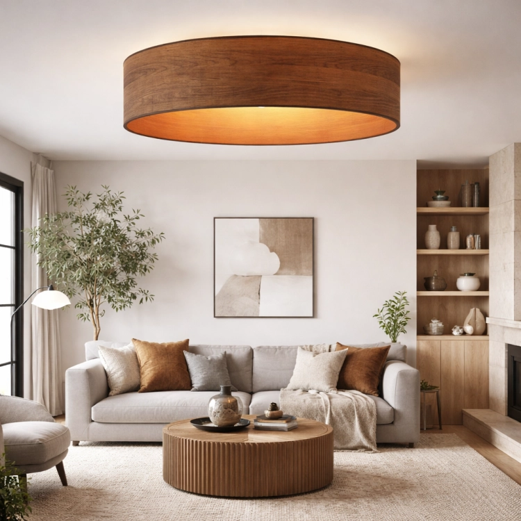 Nowoczesna lampa sufitowa 80 cm z eleganckim drewnianym wykończeniem to idealne rozwiązanie do designerskich wnętrz. Zapewnia ciepłe, przyjemne światło i stylowy wygląd, doskonale pasując do salonu, sypialni lub biura.