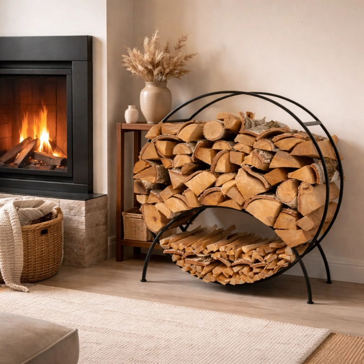 Stylowy stojak na drewno kominkowe o wymiarach 80x80 cm to idealne połączenie funkcjonalności i designu. Solidna metalowa konstrukcja zapewnia trwałość, a nowoczesna forma doskonale uzupełni wnętrze salonu, dodając mu przytulnego charakteru.