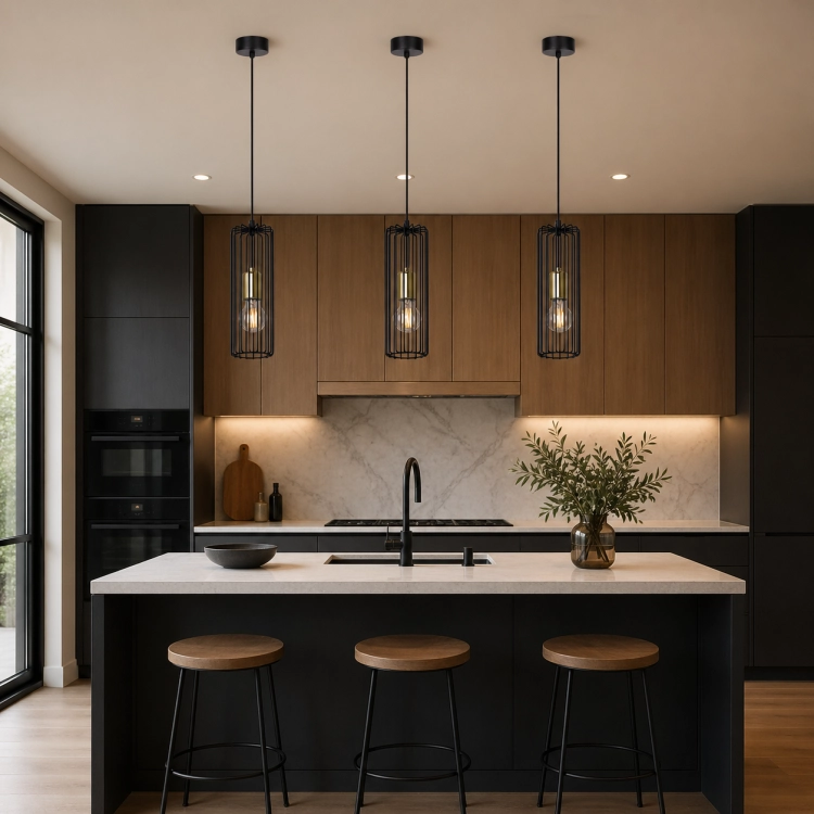 Nowoczesna lampa wisząca loftowa z metalową, czarną klatką i dekoracyjną żarówką Edison. Idealna do kuchni, nad wyspę lub do jadalni. Styl industrialny, minimalistyczny design i wysokiej jakości wykonanie podkreślą charakter wnętrza.