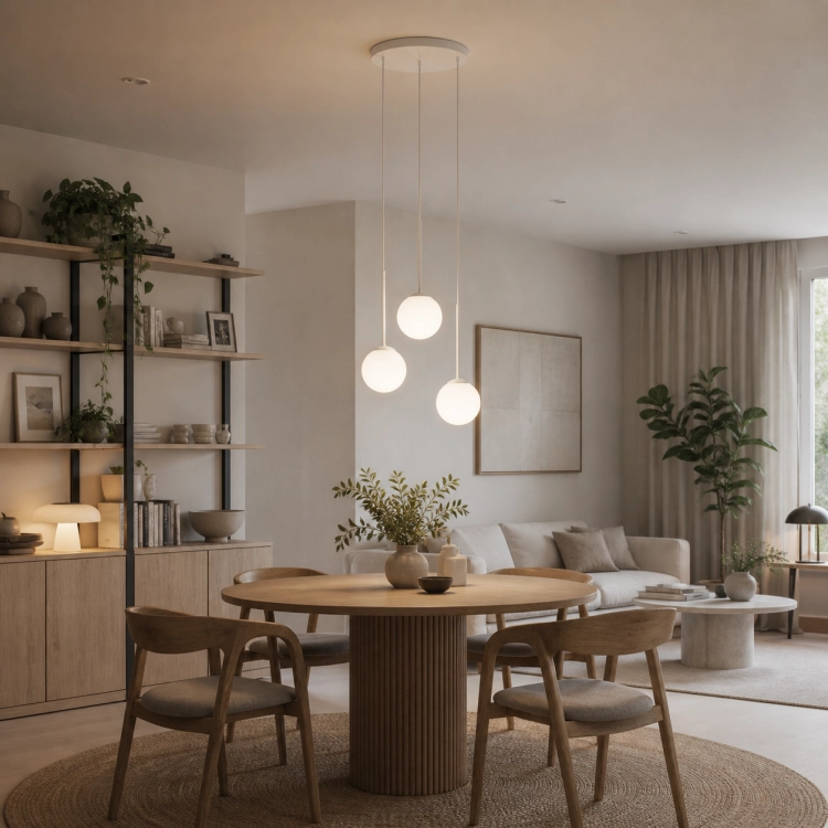 Nowoczesna lampa wisząca z trzema kulistymi kloszami to idealne oświetlenie do salonu lub jadalni. Minimalistyczny design i wysokość 120 cm sprawiają, że doskonale prezentuje się nad stołem, tworząc przytulną atmosferę.