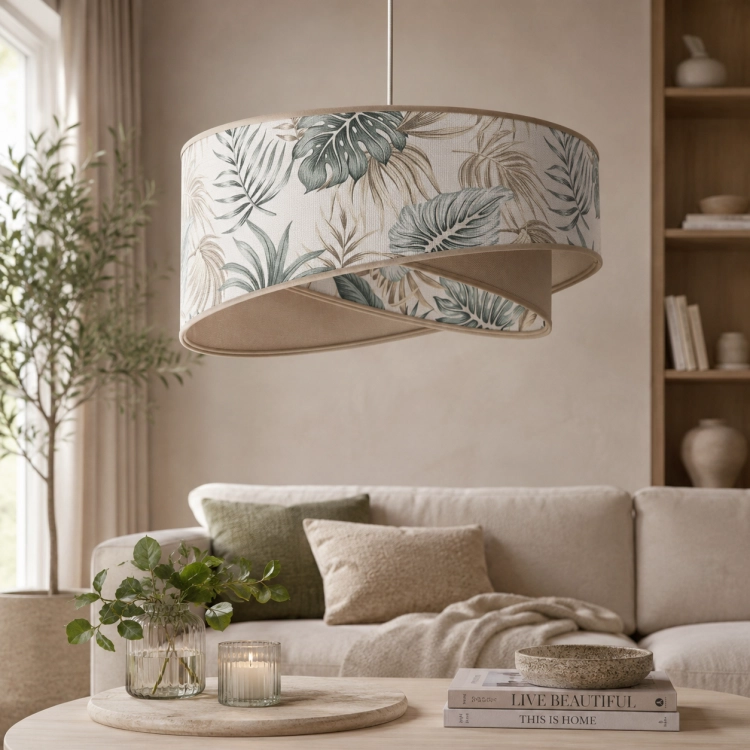 MONSTERA TWIST to designerska lampa sufitowa w stylu modern organic z dekoracyjnym abażurem tropical. Eleganckie oświetlenie do salonu, sypialni i jadalni, które tworzy ciepły, przytulny klimat i podkreśla luksusowy charakter wnętrza.