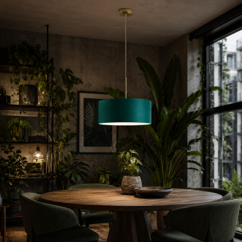 Lampa wisząca OLIVIA fi 40 cm to eleganckie oświetlenie premium do salonu, jadalni i sypialni. Dostępna w 20 kolorach abażura, z możliwością personalizacji liczby źródeł światła od 1 do 5 oraz opcjonalnym denkiem rozpraszającym światło.