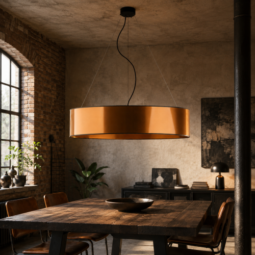 Luksusowa lampa wisząca loft 100 cm w złotym wykończeniu. Designerski plafon do salonu i jadalni, który tworzy przytulny klimat i efektowne oświetlenie. Nowoczesny styl, elegancka forma i dekoracyjne odbicia światła premium.