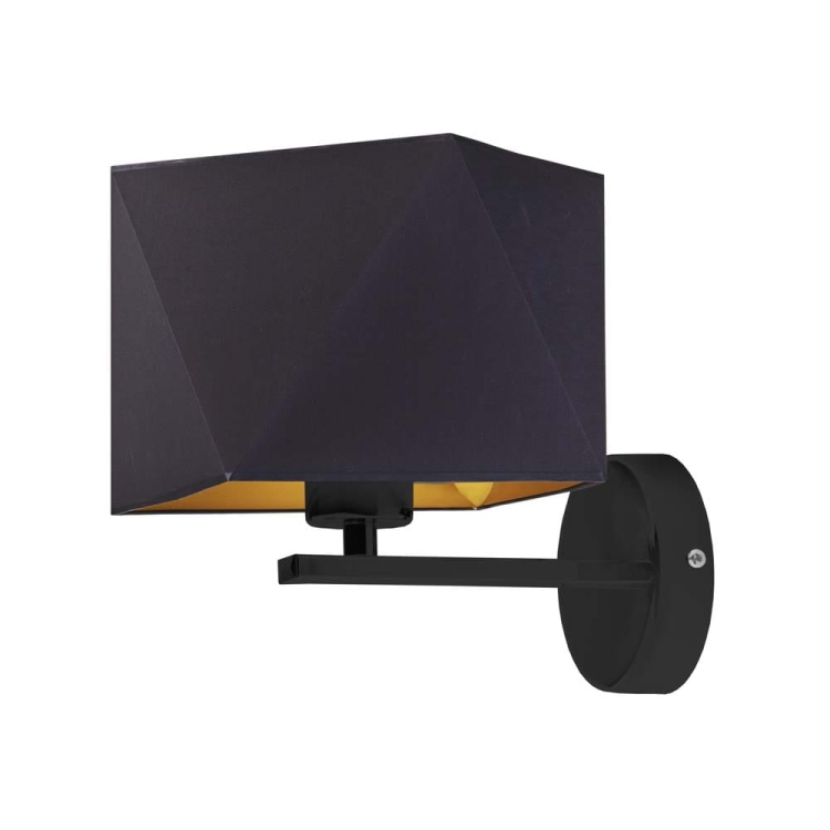 Czarny kinkiet do salonu z abażurem ze złotą ampla VALERIE