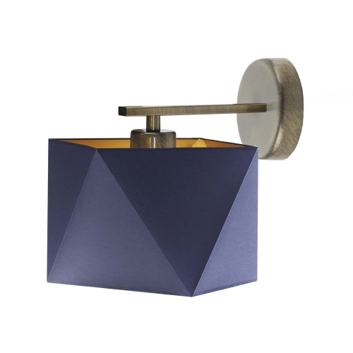 Metalowa lampa ścienna POLLY stare złoto - granatowy abażur ze złotym wnętrzem