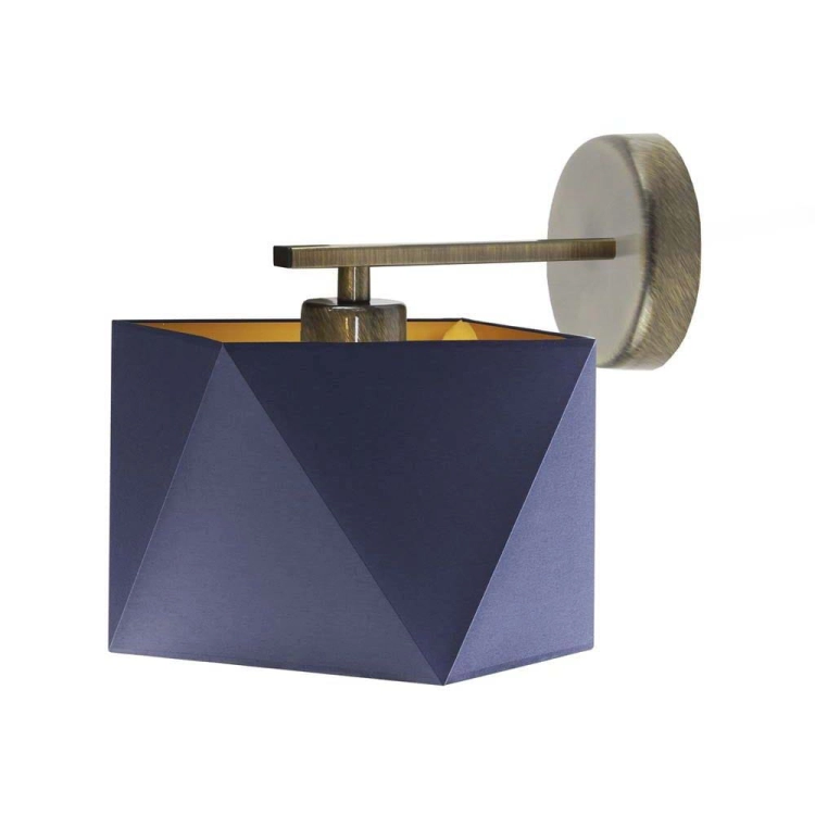 Metalowa lampa ścienna POLLY stare złoto - granatowy abażur ze złotym wnętrzem