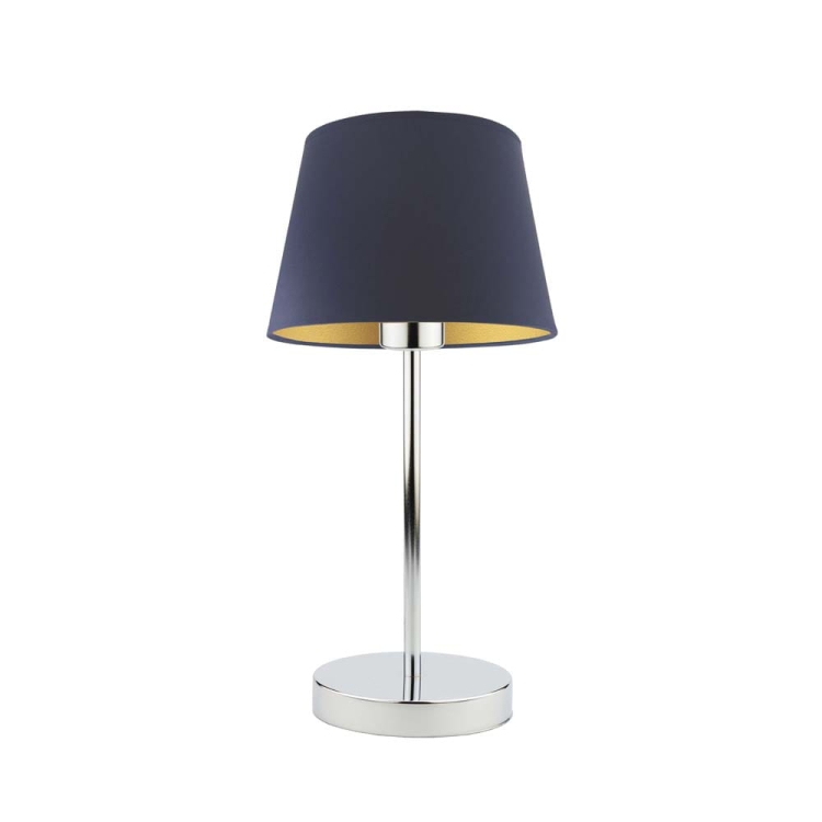 LAMPA NA STOLIK NOCNY DO CZYTANIA CHROM/GRANATOWY ZE ZŁOTYM WNĘTRZEM KIRA GOLD