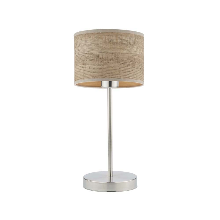 LAMPA STOŁOWA BIURKOWA STAL SZCZOTKOWANA/ORZECH ABAŻUR WALEC KIRA EKO