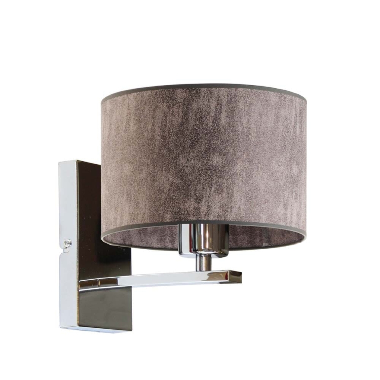 CHROMOWANY KINKIET ŚCIENNY DO SALONU Z TKANINOWYM ABAŻUREM VIVIAN